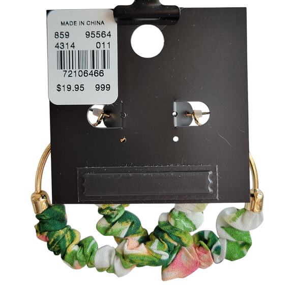 Gold Hoop Earrings Fabric Scrunch Detail 2.25" Green Pink With Gift Bag Trendy - Picture 4 of 8